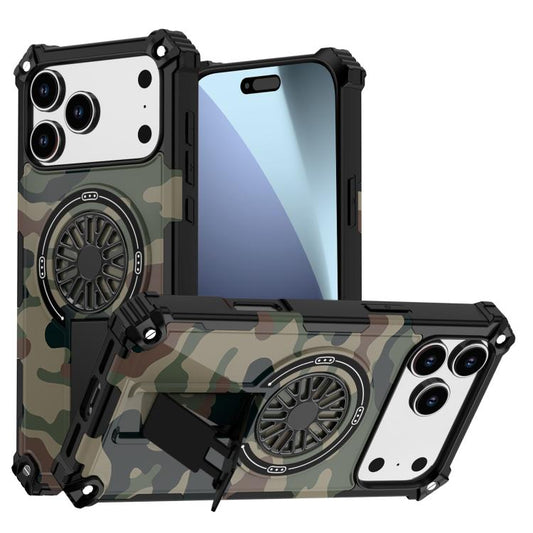 For iPhone 17 Pro Max Camouflage Kickstand Rotating Shaft MagSafe Phone Case(Army Green Camouflage) - iPhone 17 Pro Max Cases by buy2fix | Online Shopping UK | buy2fix