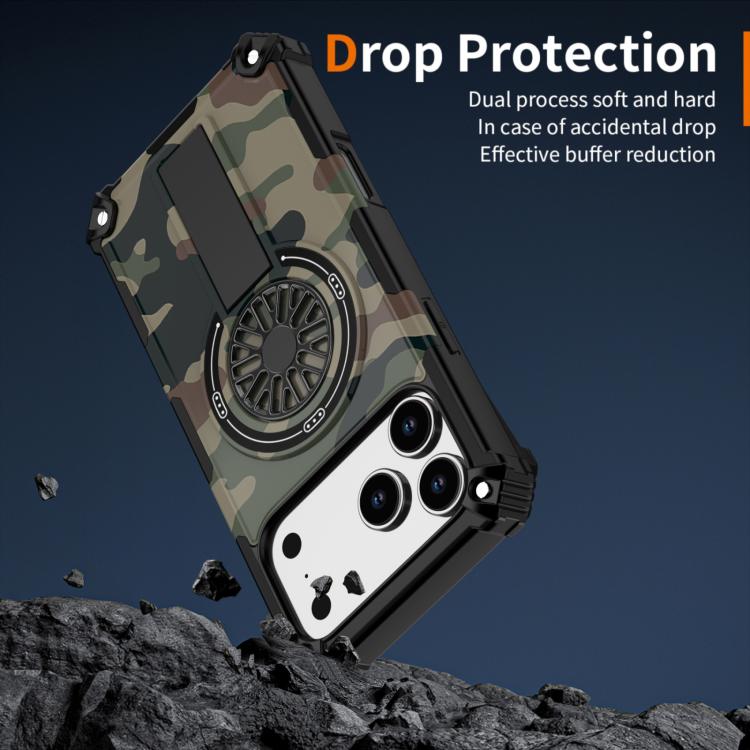 For iPhone 17 Pro Max Camouflage Kickstand Rotating Shaft MagSafe Phone Case(Army Green Camouflage) - iPhone 17 Pro Max Cases by buy2fix | Online Shopping UK | buy2fix