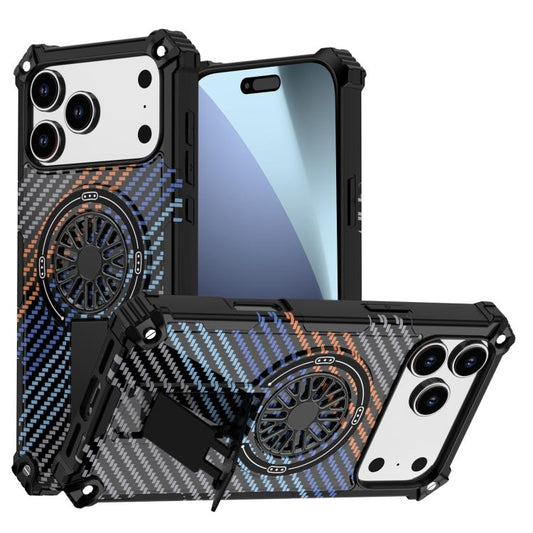 For iPhone 17 Pro Max Camouflage Kickstand Rotating Shaft MagSafe Phone Case(Carbon Fiber Rainbow) - iPhone 17 Pro Max Cases by buy2fix | Online Shopping UK | buy2fix