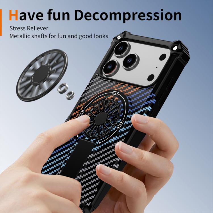 For iPhone 17 Pro Max Camouflage Kickstand Rotating Shaft MagSafe Phone Case(Carbon Fiber Rainbow) - iPhone 17 Pro Max Cases by buy2fix | Online Shopping UK | buy2fix