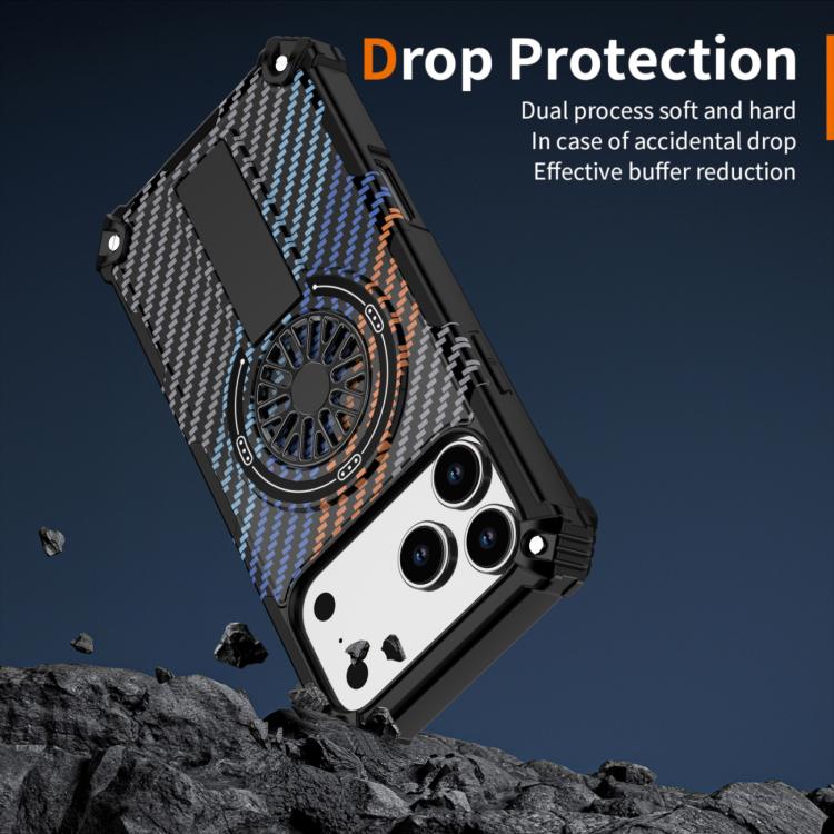 For iPhone 17 Pro Max Camouflage Kickstand Rotating Shaft MagSafe Phone Case(Carbon Fiber Rainbow) - iPhone 17 Pro Max Cases by buy2fix | Online Shopping UK | buy2fix