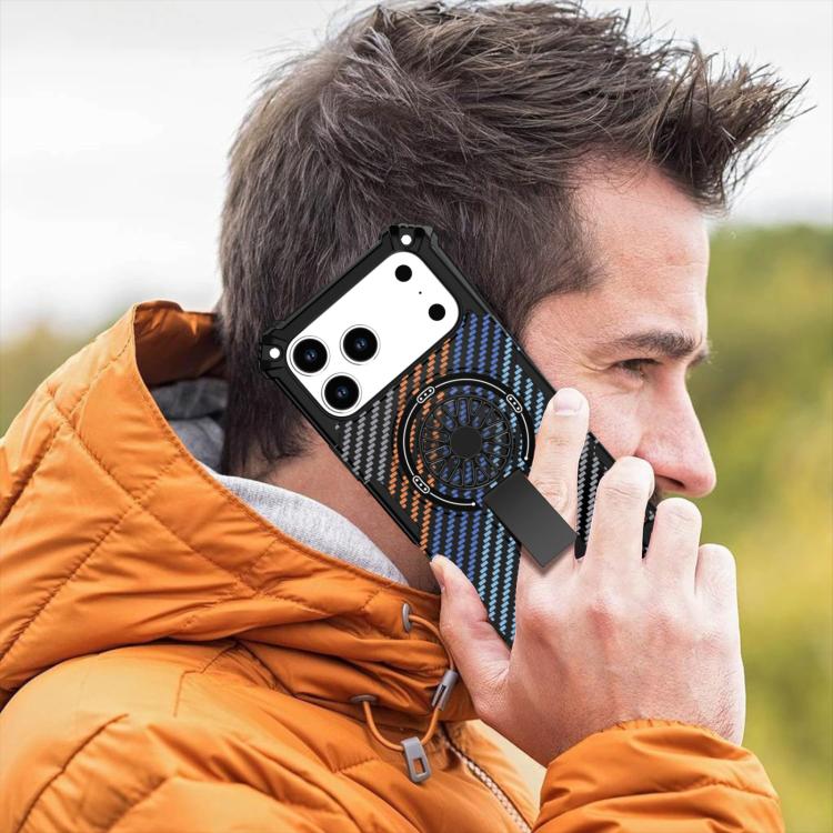 For iPhone 17 Pro Max Camouflage Kickstand Rotating Shaft MagSafe Phone Case(Carbon Fiber Rainbow) - iPhone 17 Pro Max Cases by buy2fix | Online Shopping UK | buy2fix