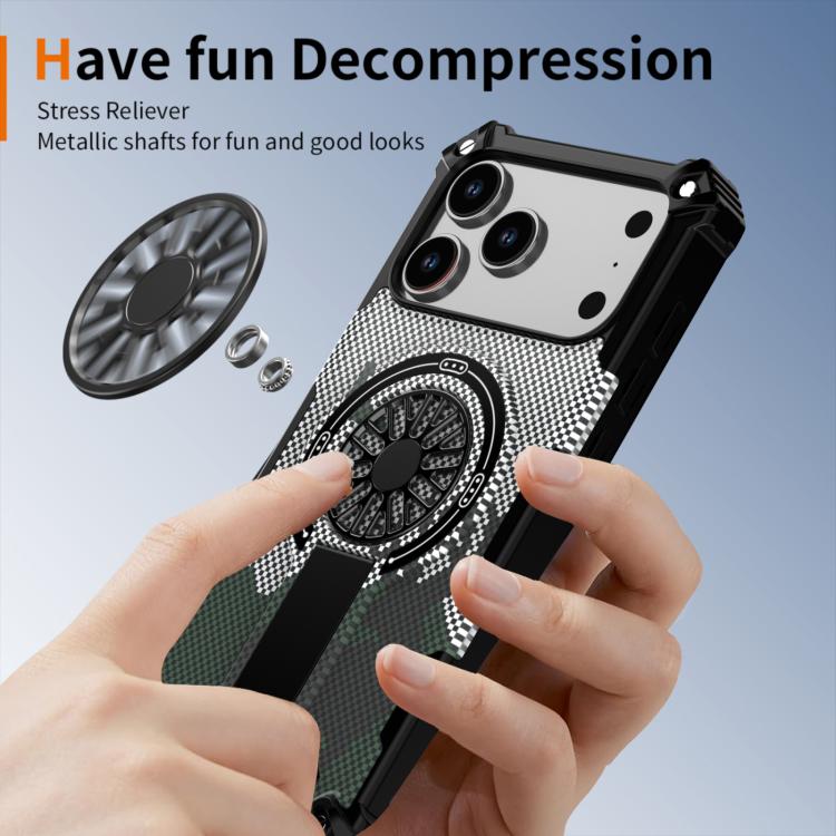 For iPhone 17 Pro Max Camouflage Kickstand Rotating Shaft MagSafe Phone Case(Carbon Fiber Grey) - iPhone 17 Pro Max Cases by buy2fix | Online Shopping UK | buy2fix