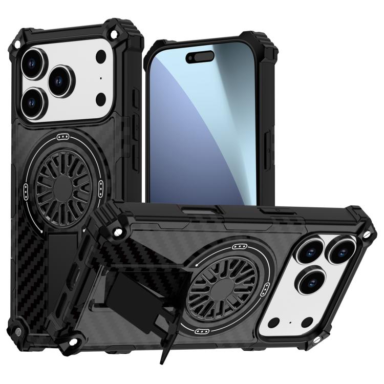 For iPhone 17 Pro Camouflage Kickstand Rotating Shaft MagSafe Phone Case(Carbon Fiber Black) - iPhone 17 Pro Cases by buy2fix | Online Shopping UK | buy2fix