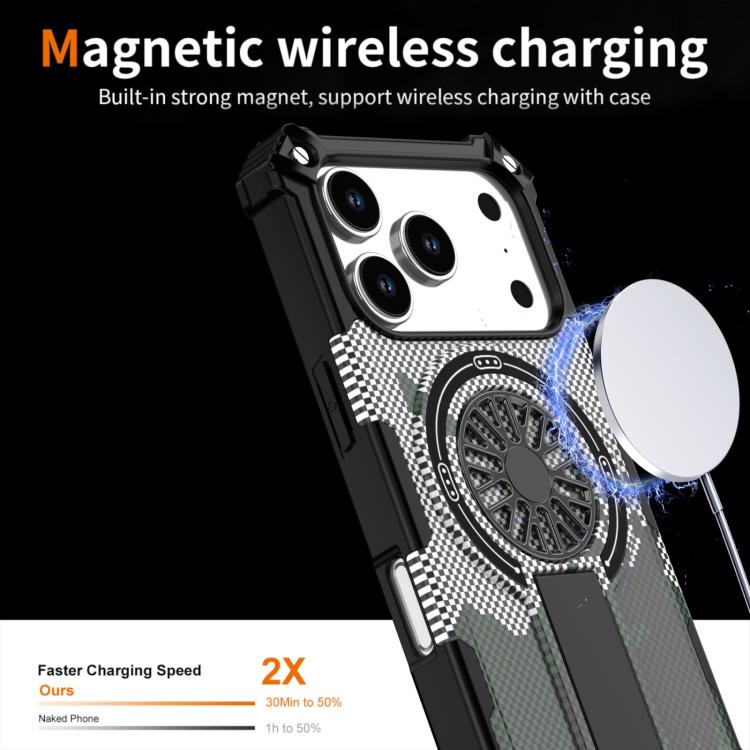 For iPhone 17 Pro Camouflage Kickstand Rotating Shaft MagSafe Phone Case(Carbon Fiber Grey) - iPhone 17 Pro Cases by buy2fix | Online Shopping UK | buy2fix