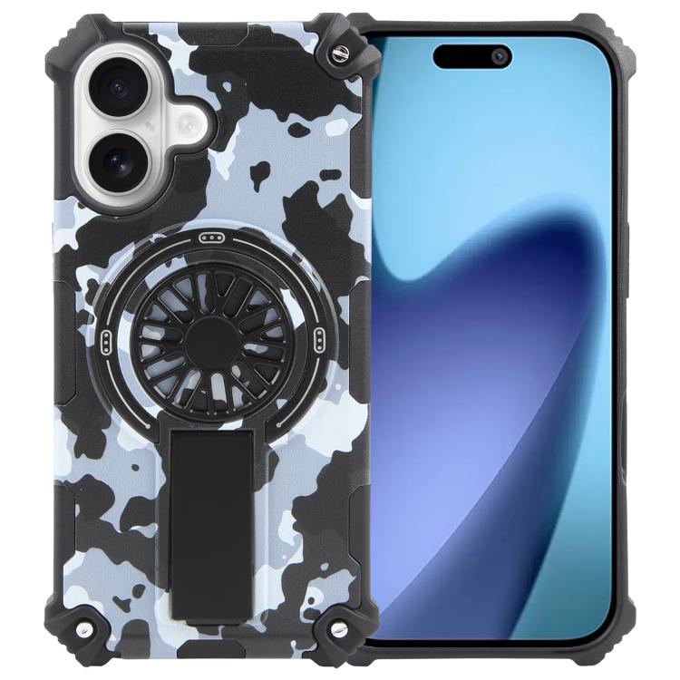 For iPhone 17 Camouflage Kickstand Rotating Shaft MagSafe Phone Case(Grey Camouflage) - iPhone 17 Cases by buy2fix | Online Shopping UK | buy2fix
