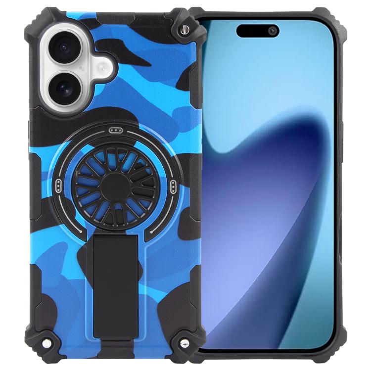 For iPhone 17 Camouflage Kickstand Rotating Shaft MagSafe Phone Case(Blue Camouflage) - iPhone 17 Cases by buy2fix | Online Shopping UK | buy2fix