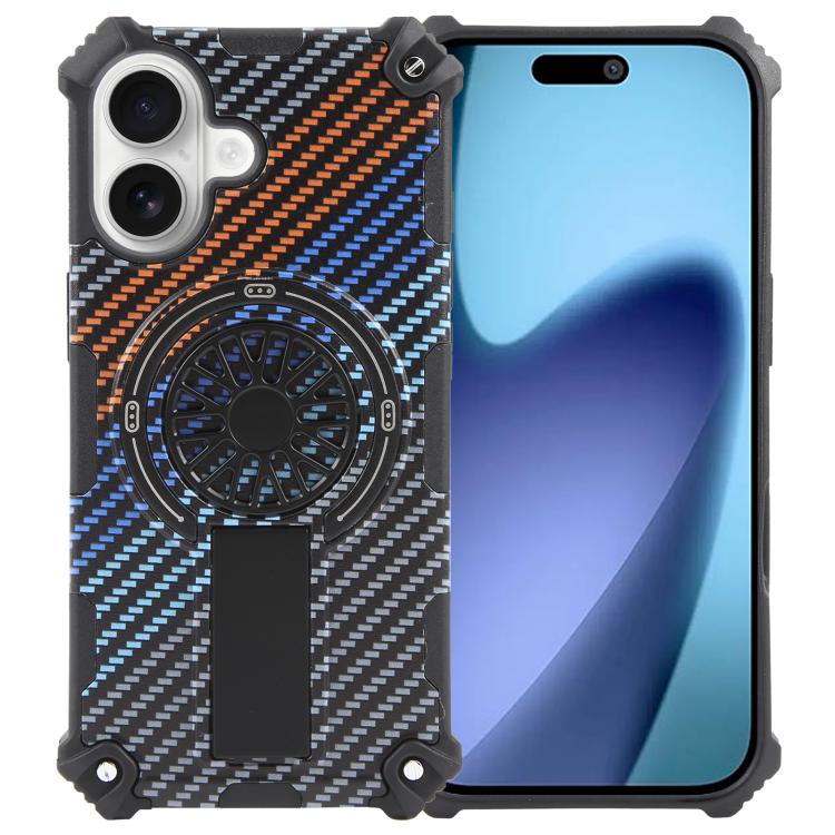 For iPhone 17 Camouflage Kickstand Rotating Shaft MagSafe Phone Case(Carbon Fiber Rainbow) - iPhone 17 Cases by buy2fix | Online Shopping UK | buy2fix