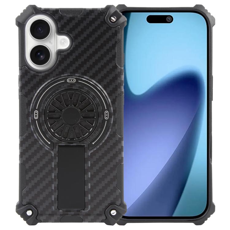 For iPhone 17 Camouflage Kickstand Rotating Shaft MagSafe Phone Case(Carbon Fiber Black) - iPhone 17 Cases by buy2fix | Online Shopping UK | buy2fix