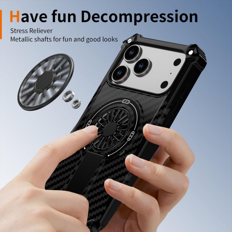 For iPhone 17 Camouflage Kickstand Rotating Shaft MagSafe Phone Case(Carbon Fiber Black) - iPhone 17 Cases by buy2fix | Online Shopping UK | buy2fix