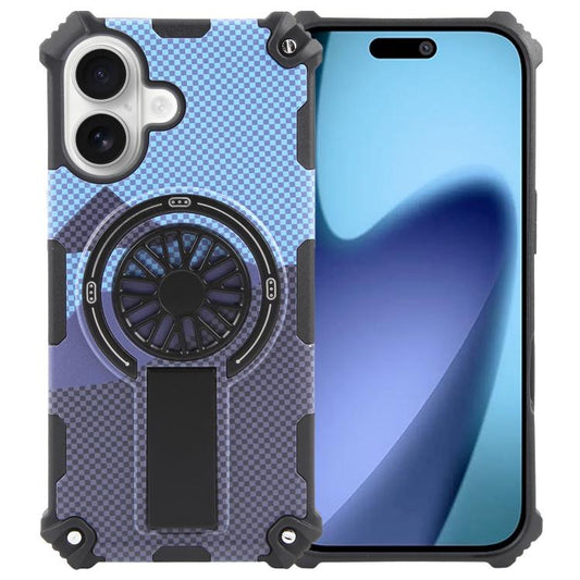 For iPhone 17 Camouflage Kickstand Rotating Shaft MagSafe Phone Case(Carbon Fiber Sky Blue) - iPhone 17 Cases by buy2fix | Online Shopping UK | buy2fix