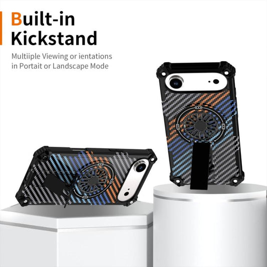 For iPhone Air Camouflage Kickstand Rotating Shaft MagSafe Phone Case(Carbon Fiber Rainbow) - iPhone Air Cases by buy2fix | Online Shopping UK | buy2fix