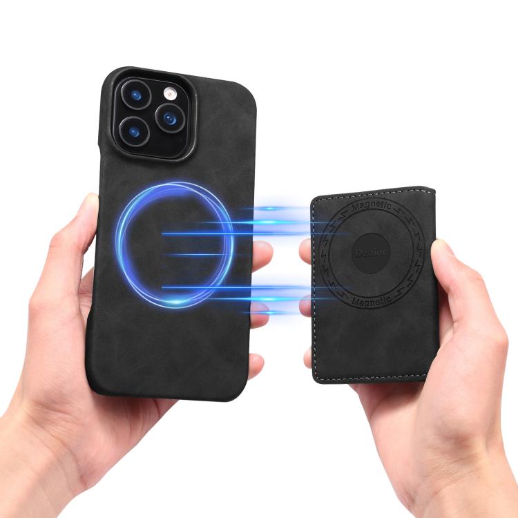 For iPhone 16 Plus Denior D27 Retro Texture RFID MagSafe Photo Frame Card-slot Phone Case(Black) - iPhone 16 Plus Cases by Denior | Online Shopping UK | buy2fix