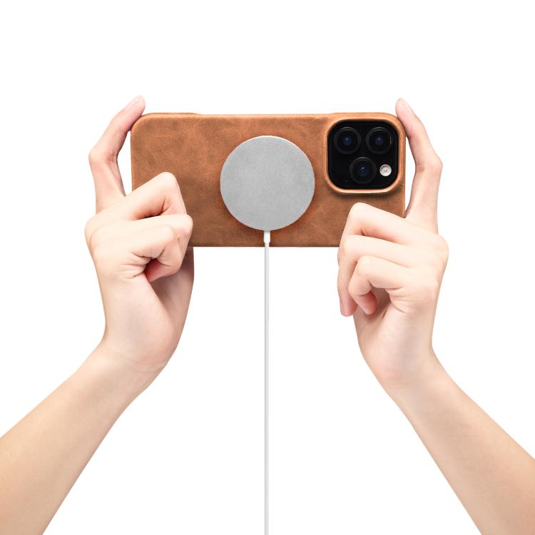 For iPhone 16 Plus Denior D27 Retro Texture RFID MagSafe Photo Frame Card-slot Phone Case(Brown) - iPhone 16 Plus Cases by Denior | Online Shopping UK | buy2fix