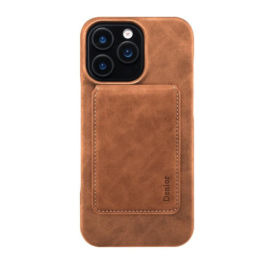 For iPhone 16 Denior D28 Retro Texture RFID MagSafe Vertical Flip Card-slot Phone Case(Brown) - iPhone 16 Cases by Denior | Online Shopping UK | buy2fix