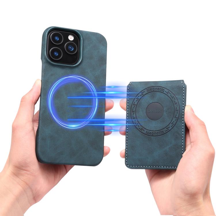 For iPhone 16 Plus Denior D28 Retro Texture RFID MagSafe Vertical Flip Card-slot Phone Case(Blue) - iPhone 16 Plus Cases by Denior | Online Shopping UK | buy2fix