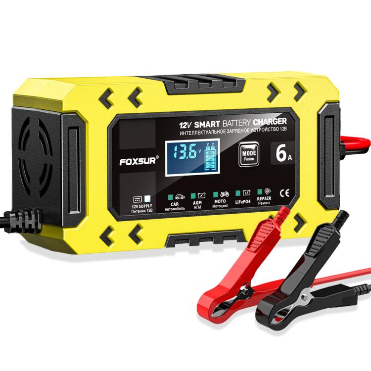FOXSUR FBC1206F 12V 6A Car Motorcycle Battery Charger Smart Repair Multi-function Charger, US Plug(Yellow) - Battery Charger by FOXSUR | Online Shopping UK | buy2fix