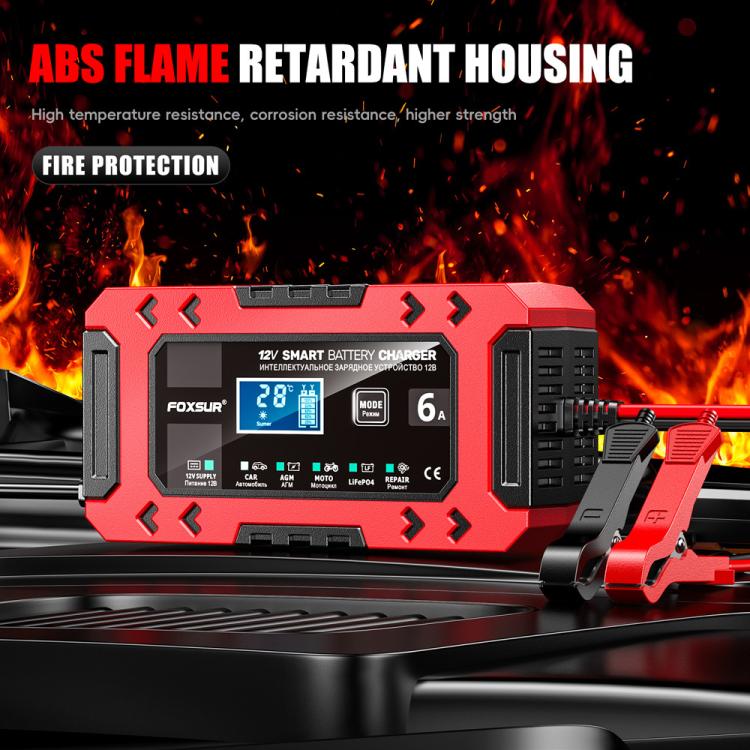 FOXSUR FBC1206F 12V 6A Car Motorcycle Battery Charger Smart Repair Multi-function Charger, AU Plug(Red) - Battery Charger by FOXSUR | Online Shopping UK | buy2fix