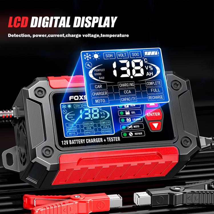 FOXSUR FTC-1206 2 in 1 12V Charging Tester Integrated Machine Car Motorcycle Battery Charger Tester, AU Plug(Red) - Battery Charger by FOXSUR | Online Shopping UK | buy2fix