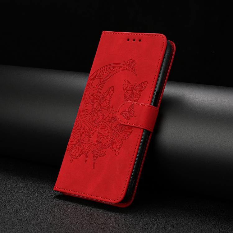 For iPhone Air Moonlit Butterfly Dance Pattern Embossed Leather Phone Case(Red) - iPhone Air Cases by buy2fix | Online Shopping UK | buy2fix