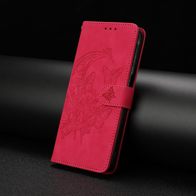 For iPhone Air Moonlit Butterfly Dance Pattern Embossed Leather Phone Case(Rose Red) - iPhone Air Cases by buy2fix | Online Shopping UK | buy2fix