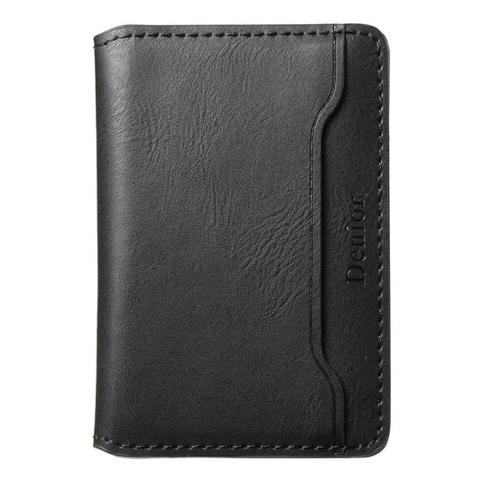 Denior V01 Magsafe Wallet Cowhide Texture Leather Magnetic Card Holder Bag(Black) - Adhesive Card Holders by Denior | Online Shopping UK | buy2fix
