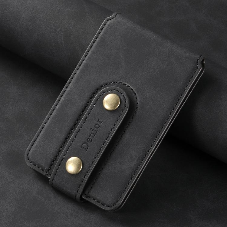 Denior V09 Magsafe Wallet Retro Texture Leather Magnetic Phone Holder Card Bag(Black) - Adhesive Card Holders by Denior | Online Shopping UK | buy2fix