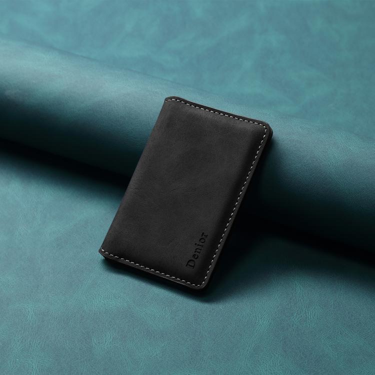Denior V18 Magsafe Wallet Retro Texture Leather RFID Photo Frame Card Holder Bag(Black) - Adhesive Card Holders by Denior | Online Shopping UK | buy2fix