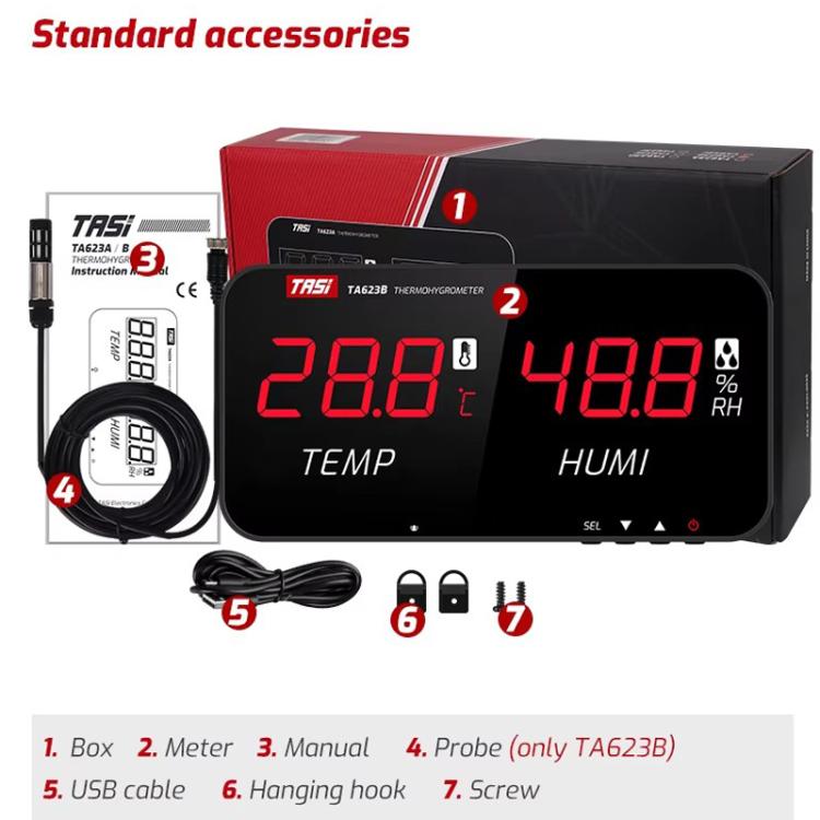 TRSI TA623B Industrial Wall-mounted Thermometer Hygrometer, External 5-meter Probe - Thermostat & Thermometer by TASI | Online Shopping UK | buy2fix