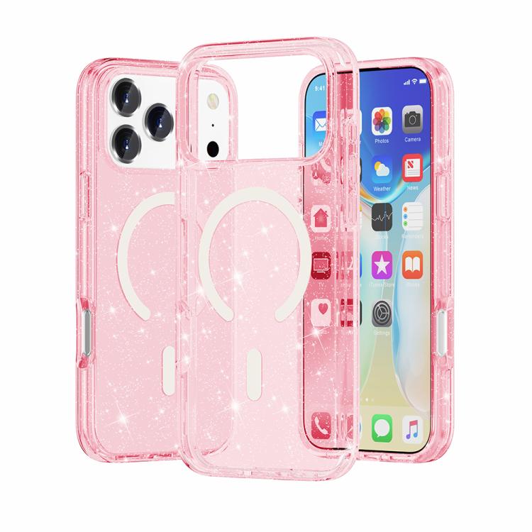 For iPhone 17 Pro Max Terminator Style Glitter Powder MagSafe Magnetic Phone Case(Pink) - iPhone 17 Pro Max Cases by buy2fix | Online Shopping UK | buy2fix