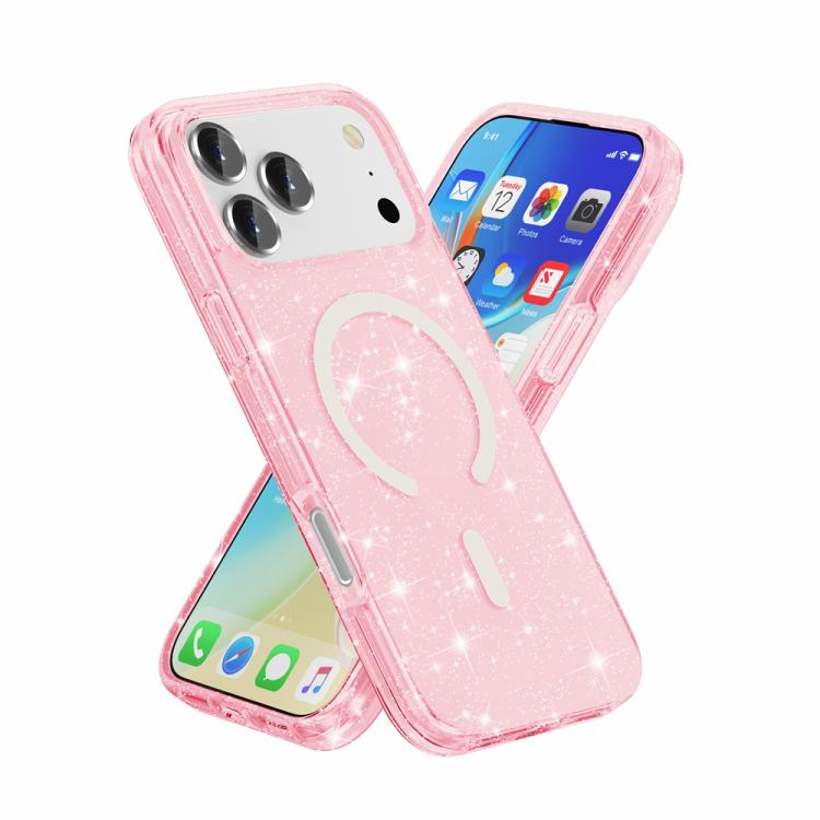 For iPhone 17 Pro Max Terminator Style Glitter Powder MagSafe Magnetic Phone Case(Pink) - iPhone 17 Pro Max Cases by buy2fix | Online Shopping UK | buy2fix