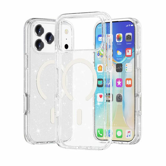 For iPhone 17 Pro Terminator Style Glitter Powder MagSafe Magnetic Phone Case(White) - iPhone 17 Pro Cases by buy2fix | Online Shopping UK | buy2fix