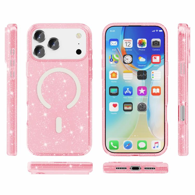 For iPhone 17 Pro Terminator Style Glitter Powder MagSafe Magnetic Phone Case(Pink) - iPhone 17 Pro Cases by buy2fix | Online Shopping UK | buy2fix