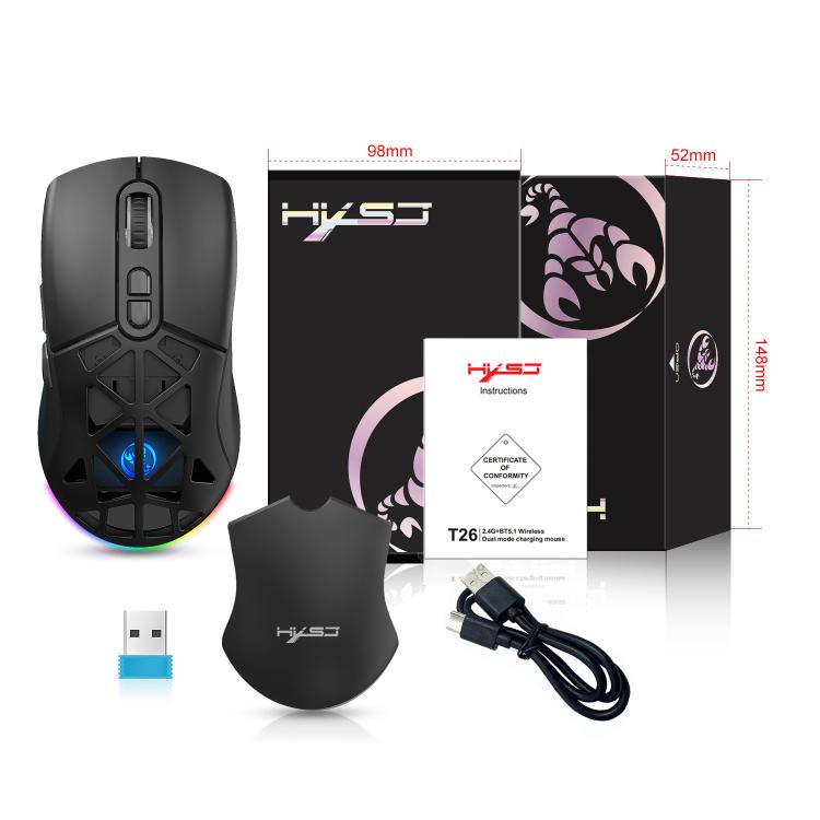 HXSJ T26 Dual Modes 2.4G BT5.1 Rechargeable Wireless Mouse(Black) - Wireless Mice by HXSJ | Online Shopping UK | buy2fix