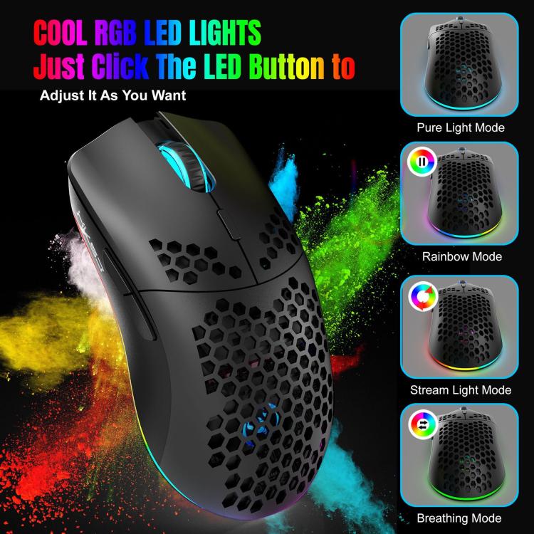 HXSJ T66 3 Modes Wired 2.4G BT5.3 Wireless RGB Rechargeable Mouse(White) - Wireless Mice by HXSJ | Online Shopping UK | buy2fix