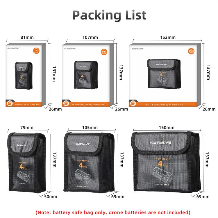 For DJI Mavic 4 Pro Sunnylife Battery Explosion-proof Safe Bag Protective Li-Po Safe Bag(For 2pcs Batteries) - Backpacks & Bags by Sunnylife | Online Shopping UK | buy2fix