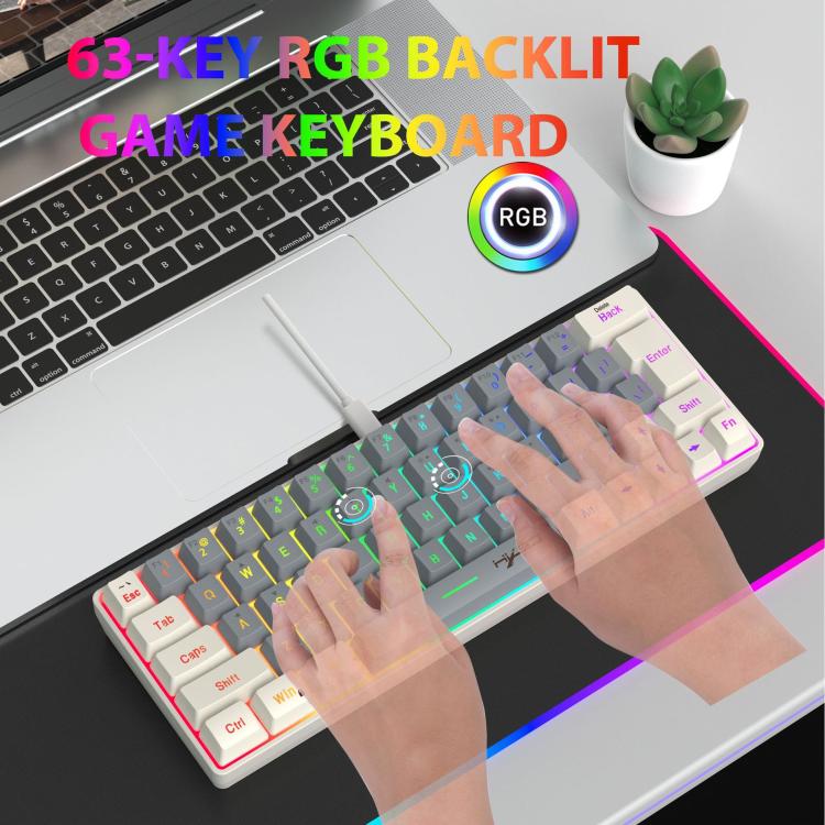 HXSJ V400 Wired Color Matching RGB Backlit Membrane Keyboard 63 Key Caps, Cable Length: 1.7m(Beige + Grey 2-color) - Wired Keyboard by HXSJ | Online Shopping UK | buy2fix