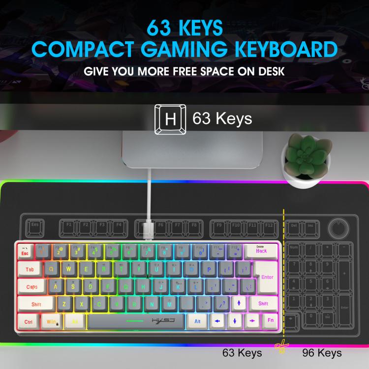 HXSJ V400 Wired Color Matching RGB Backlit Membrane Keyboard 63 Key Caps, Cable Length: 1.7m(Beige + Grey 2-color) - Wired Keyboard by HXSJ | Online Shopping UK | buy2fix
