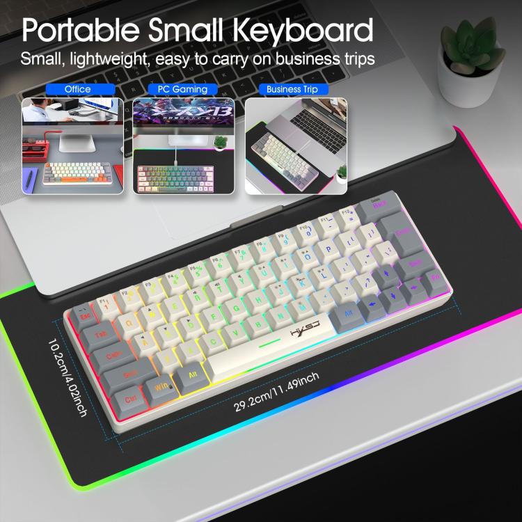 HXSJ V400 Wired Color Matching RGB Backlit Membrane Keyboard 63 Key Caps, Cable Length: 1.7m(Beige + Grey 2-color) - Wired Keyboard by HXSJ | Online Shopping UK | buy2fix