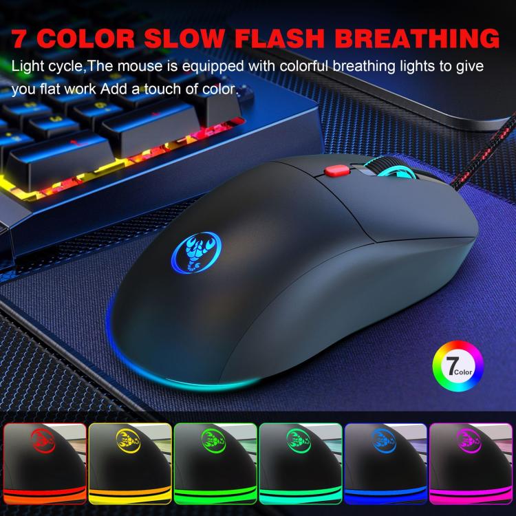 HXSJ X200 3600DPI Colorful Luminous Wired Mouse, Cable Length: 1.5m(White) - Wired Mice by HXSJ | Online Shopping UK | buy2fix