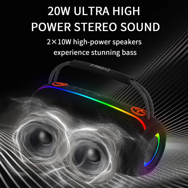 PRO13 20W Portable Outdoor IPX5 Stereo Soundbar Subwoofer RGB Wireless Speakers(Black) - Waterproof Speaker by buy2fix | Online Shopping UK | buy2fix