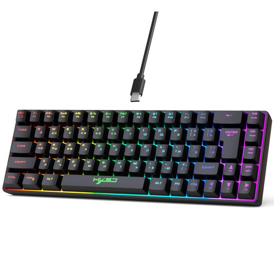 HXSJ V200 Russian Version Wired RGB Backlit Mechanical Keyboard 68 Key Caps, Cable Length: 1.7m(Black) - Wired Keyboard by HXSJ | Online Shopping UK | buy2fix
