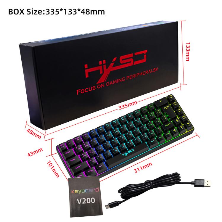 HXSJ V200 Russian Version Wired RGB Backlit Mechanical Keyboard 68 Key Caps, Cable Length: 1.7m(Black) - Wired Keyboard by HXSJ | Online Shopping UK | buy2fix