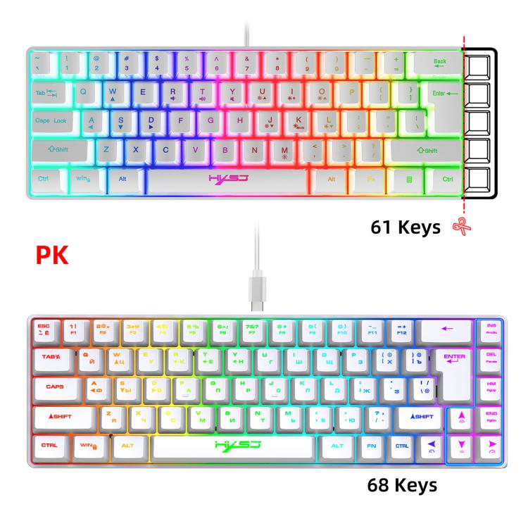 HXSJ V200 Russian Version Wired RGB Backlit Mechanical Keyboard 68 Key Caps, Cable Length: 1.7m(White) - Wired Keyboard by HXSJ | Online Shopping UK | buy2fix