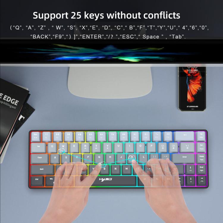 HXSJ V200 Gradient Color 68-key RGB Backlight Wired Membrane Keyboard(Black) - Wired Keyboard by HXSJ | Online Shopping UK | buy2fix