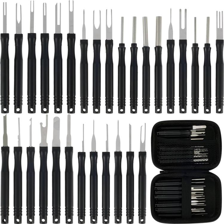 30pcs / Set Car Wire Harness Terminal Pin Removal Tool(Black Long Handle) - Booster Cable & Clip by buy2fix | Online Shopping UK | buy2fix