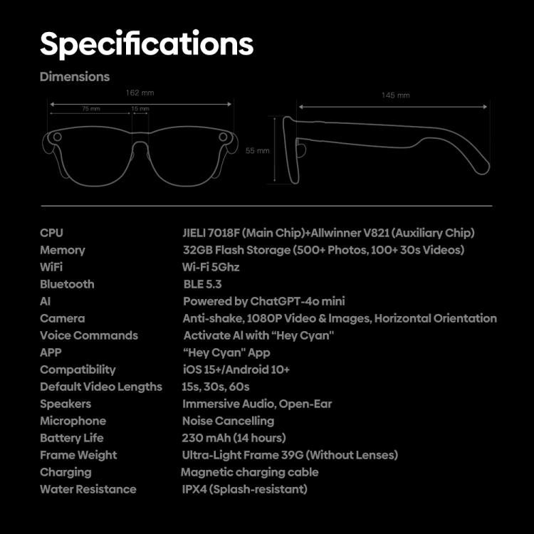 Zeblaze Eyewear AI Shooting Glasses Open-ear Audio AI Assistance(Sunglasses Lenses) - Smart Glasses by Zeblaze | Online Shopping UK | buy2fix