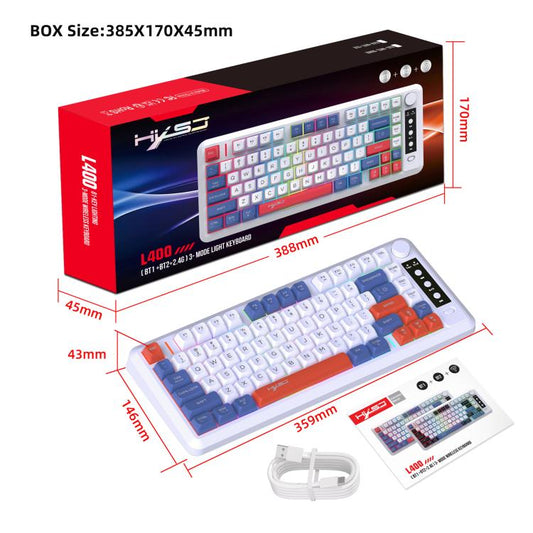 HXSJ L400 Three-mode Wireless RGB Light Thin Film 81 Keys Keyboard(Blue White Red) - Wireless Keyboard by HXSJ | Online Shopping UK | buy2fix