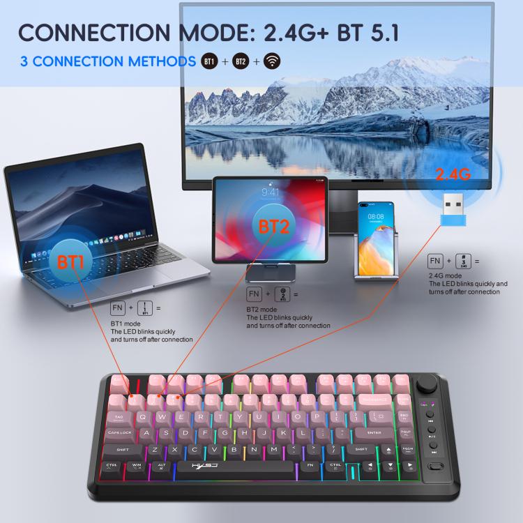 HXSJ L400 Three-mode Wireless RGB Light Thin Film 81 Keys Keyboard(Black White Blue) - Wireless Keyboard by HXSJ | Online Shopping UK | buy2fix