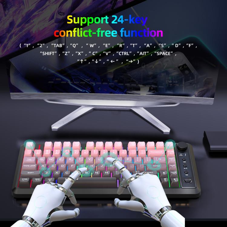 HXSJ L400 Three-mode Wireless RGB Light Thin Film 81 Keys Keyboard(Black White Blue) - Wireless Keyboard by HXSJ | Online Shopping UK | buy2fix